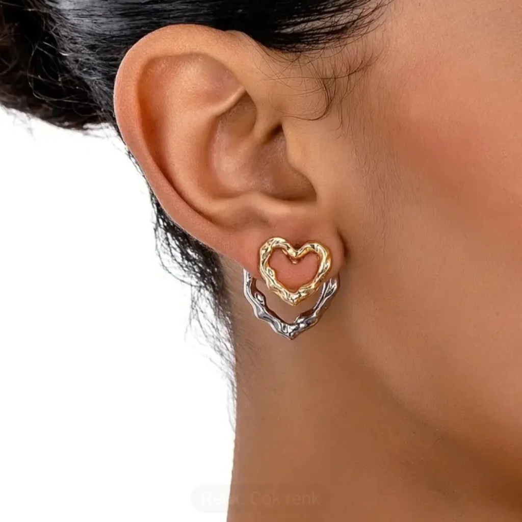 Multicolor Heart Shaped Earrings Double-Ring Vintage Jewelry